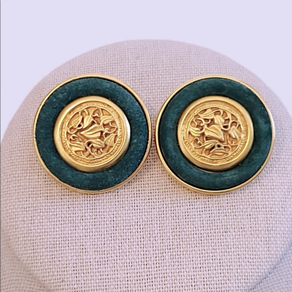 Green Suede Clip-On Earrings